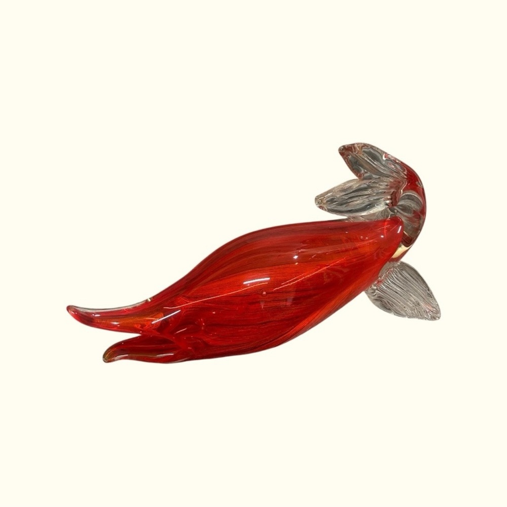 Vintage 1970s Orange Art Glass Ornamental Fish Figurine
